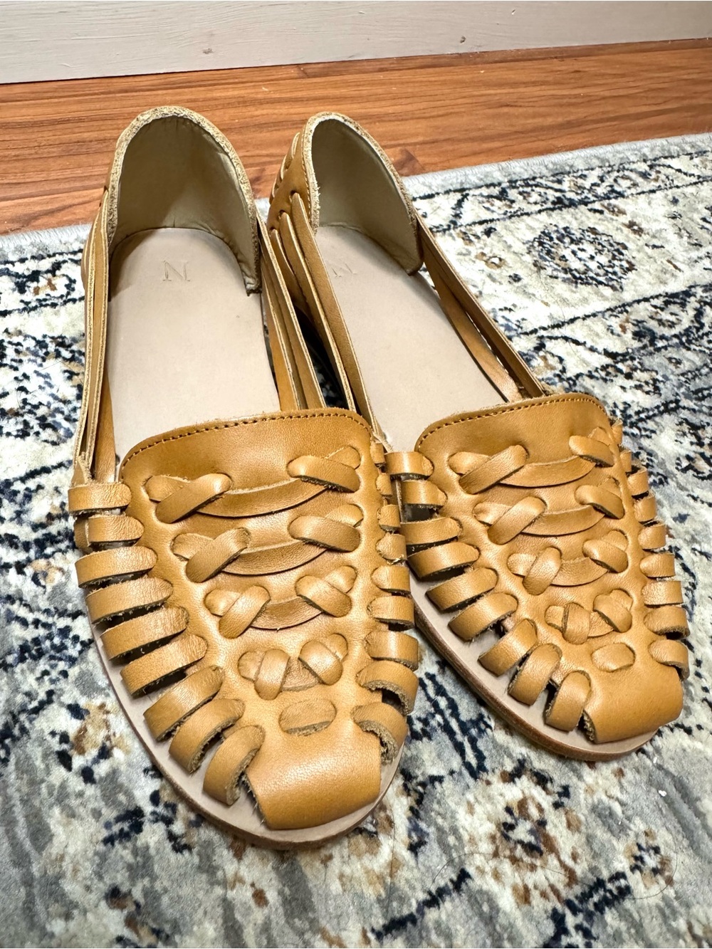 Nisolo Woven Leather Huarache Flats in Tan